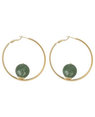 Sonia Hoops L brass hoop earrings adorned with aventurine beads D'ESTRËE
