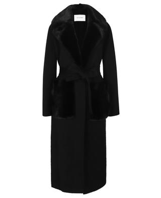 Fur trimmed wool and cashmere cross-over coat YVES SALOMON