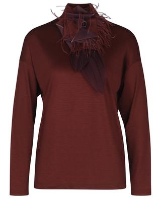 Long-sleeved wool T-shirt with stand-up collar and brooch FABIANA FILIPPI