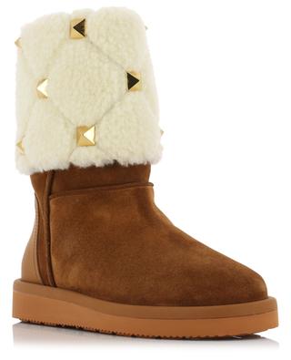 Roman Stud Quilted 20 fur trimmed suede ankle boots VALENTINO