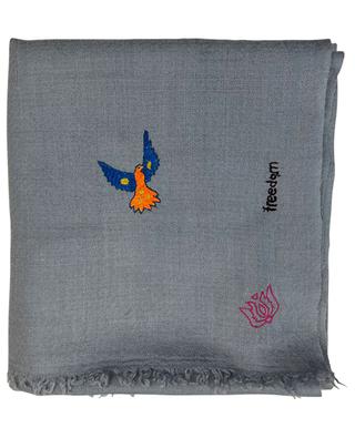 Écharpe brodée en cachemire Minimal Embroidery FREEDOM PINK MAHARANI