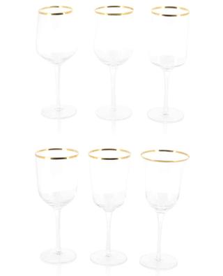 Diseguale set of 6 gold rim adorned wine glasses BITOSSI