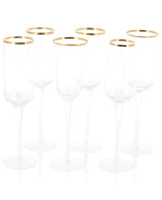Diseguale set of six champagne flutes with gold rim BITOSSI