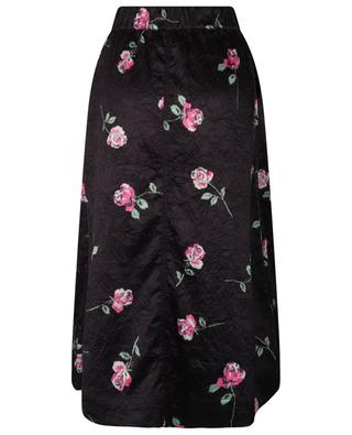 Rose-printed straight fit crinkle satin midi skirt GANNI