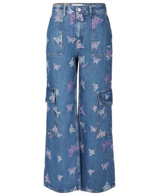 Angi butterfly embroidered high-rise straight leg cargo jeans GANNI