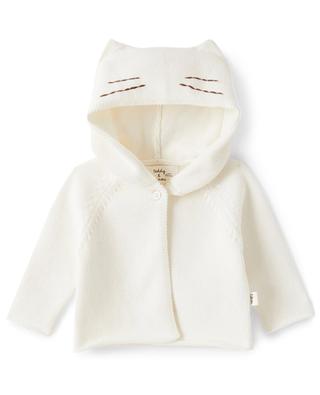 Whiskers embroidered hooded organic cotton baby cardigan TEDDY & MINOU