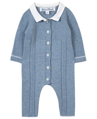 Cable knit detail adorned cotton baby jumpsuit TARTINE ET CHOCOLAT
