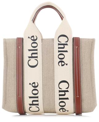 Woody Small linen and leather tote bag CHLOE