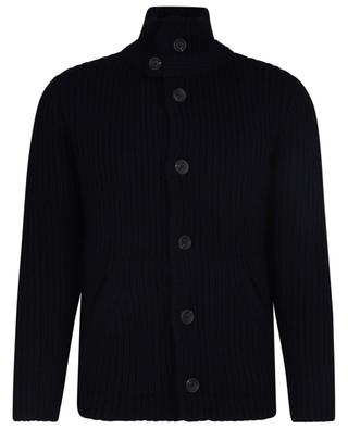 Button-down chunky rib knit cardigan with stand-collar DANIELE FIESOLI
