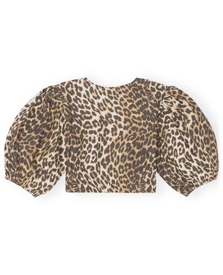 Bauchfreie Leoparden-Bluse mit Puffärmeln GANNI