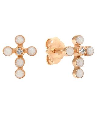 Croix Perlée rose gold and diamond stud earrings GIGI CLOZEAU