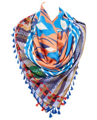 Art Déco silk square scarf with tulip pattern 5 MIN