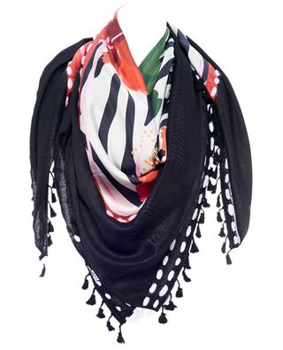 Silk square scarf with zebra and hibiscus pattern 5 MIN
