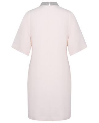 A-line mini dress in silk and linen with beaded stand-up collar FABIANA FILIPPI