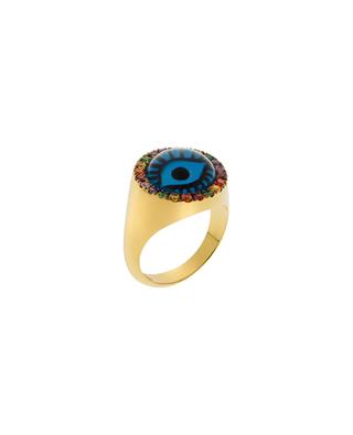 Rainbow Evil Eye gold-plated silver signet ring with zircon EYE M BY ILEANA MAKRI