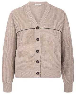 Shiny Stripe boxy rib knit cotton cardigan BRUNELLO CUCINELLI