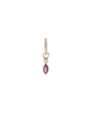 Lucky Feather gold and pink sapphire single hoop earring AVINAS
