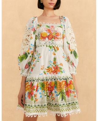 Tropical Romance Scarf embroidered and printed mini dress in voile FARM RIO