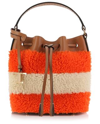 Timeless T striped fluffy micro bucket bag TOD'S