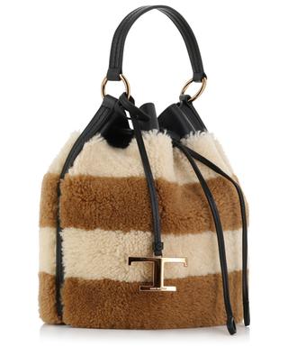 Timeless T Small striped bi-material bucket bag TOD'S