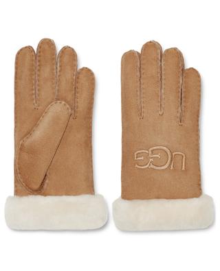 Logo embroidered shearling and suede gloves UGG