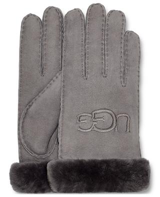 Logo embroidered shearling and suede gloves UGG