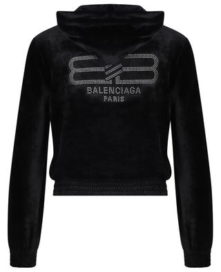 BB Paris Strass full-zip hooded velvet sweatshirt BALENCIAGA
