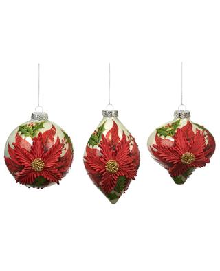 Poinsettia set of three Christmas baubles GOODWILL