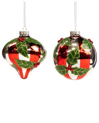 Stripes & Holly set of two Christmas ornaments GOODWILL