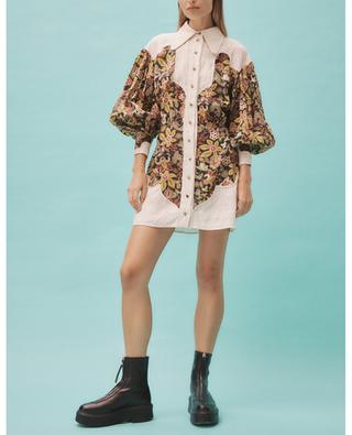 Isabella Panel mini shirt dress in floral linen ALEMAIS