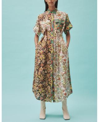 Isabella Patchwork floral midi linen shirt dress ALEMAIS