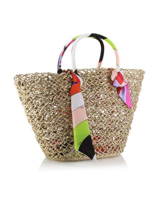 Iride straw basket with twill PUCCI