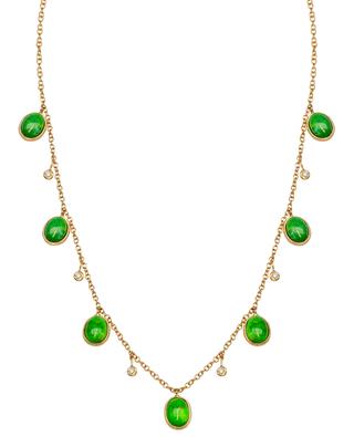 Cabochon green turquoise and diamond adorned yellow gold necklace GBYG