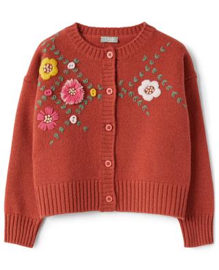 Flower embroidered girl's wool cardigan IL GUFO