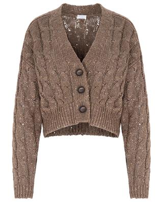 Shiny cropped cable-knit V-neck cardigan BRUNELLO CUCINELLI