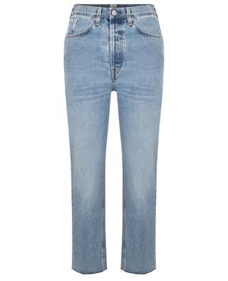 Classic Cut Worn Blue cropped frayed organic cotton straight jeans TOTÊME