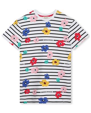 Stripe and flower adorned girl's T-shirt dress SONIA RYKIEL