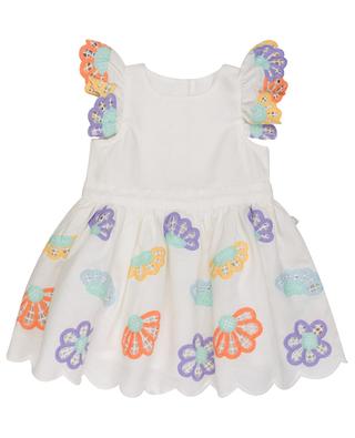 Flowers openwork embroidery adorned baby cotton and linen dress STELLA MCCARTNEY KIDS