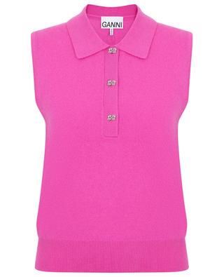 Butterfly Logo sleeveless wool and cashmere polo shirt GANNI