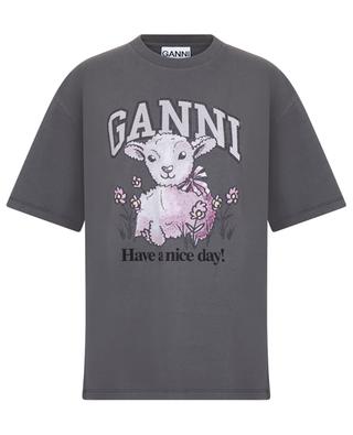 T-shirt décontracté imprimé Lamb Future Grey GANNI