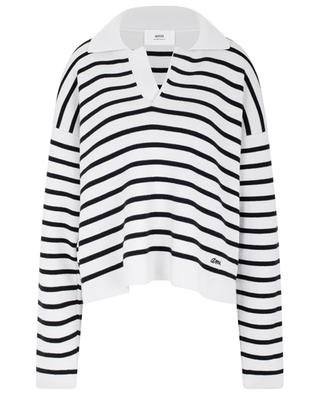 Striped cotton and wool boxy polo jumper AMI