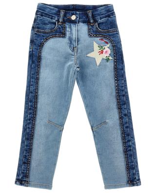 Rodeo straight-leg bi-colour embroidered girl's jeans MONNALISA
