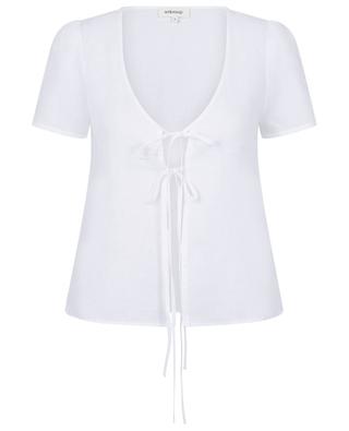 Laurene short-sleeved linen blouse with self-ties ARKITAIP