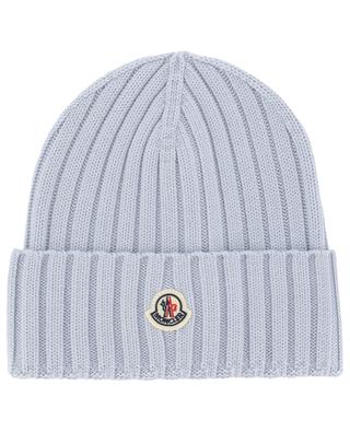 Virgin wool rib knit beanie with turn-up and patch MONCLER