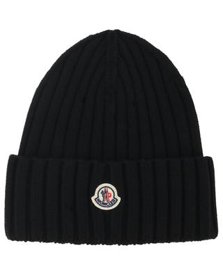 Virgin wool rib knit beanie with turn-up and patch MONCLER