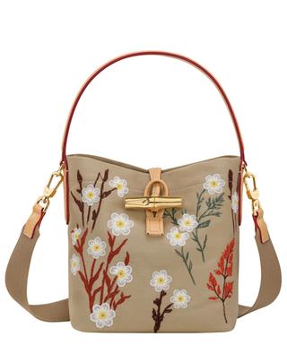 Roseau Essential XS flower embroidered canvas bucket bag LONGCHAMP