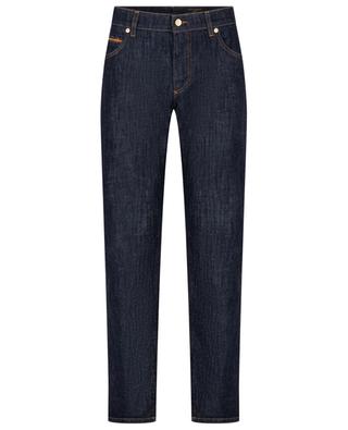 Dunkle Slim-Fit-Jeans mit Lederdetails DOLCE & GABBANA