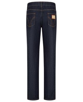 Dunkle Slim-Fit-Jeans mit Lederdetails DOLCE & GABBANA
