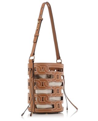 Kate bucket bag in topstitched leather and canvas TOD'S