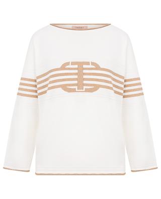 Gold-tone stripe and monogram adorned long-sleeved jumper TWINSET